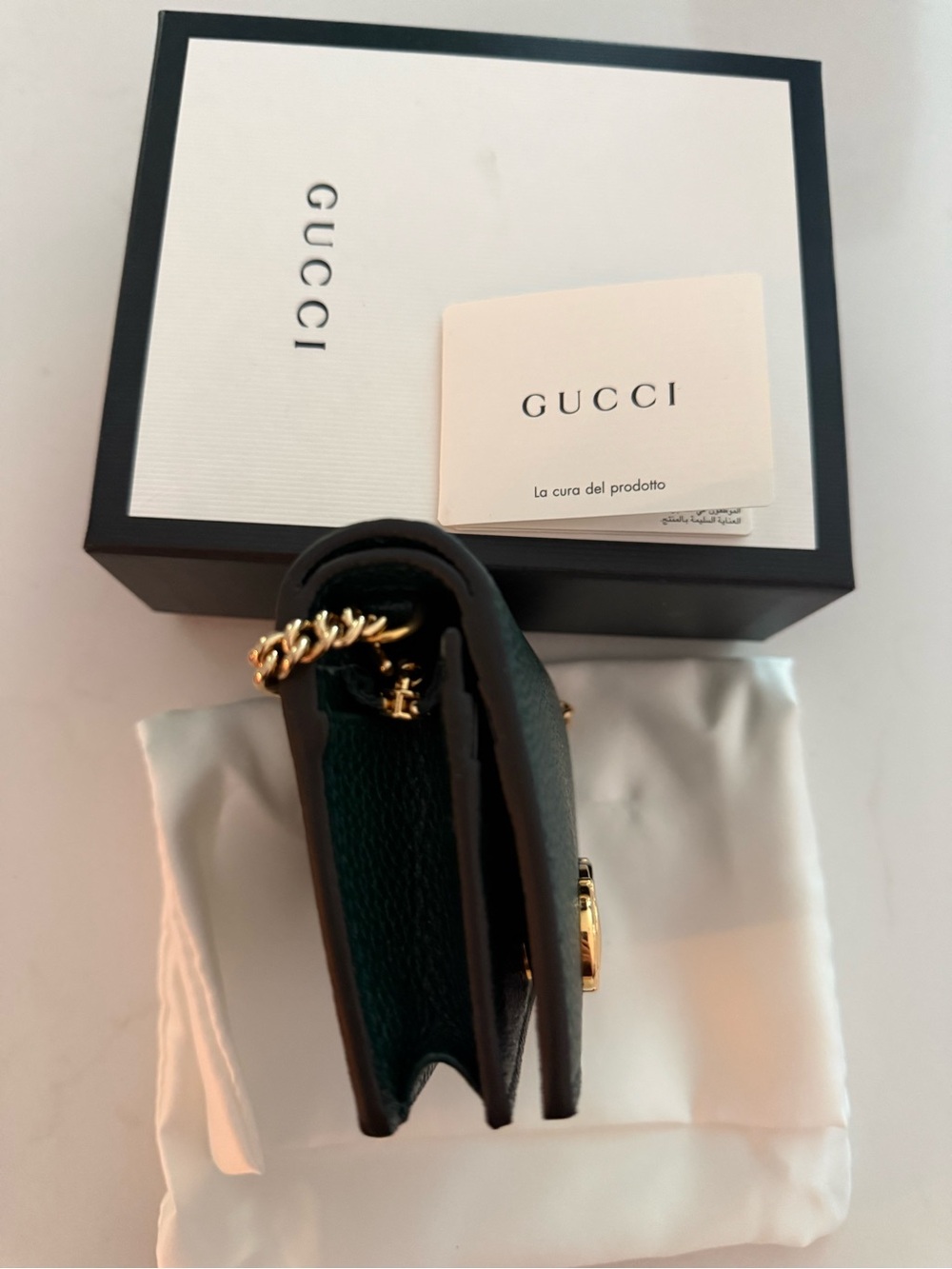 Gucci Zumi Leather Card Case Wallet with Gold Chain - Picture 9 of 11